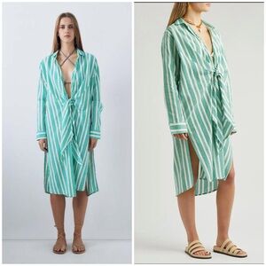 Gimaguas / NWT Ma’am Dress Green striped tie front midi dress cover up large L